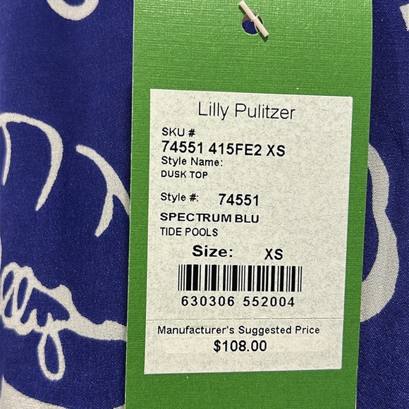 NWT Lilly Pulitzer Silk Dusk Tank Top in Spectrum Blue Tide Pools Print - XS - Picture 9 of 10